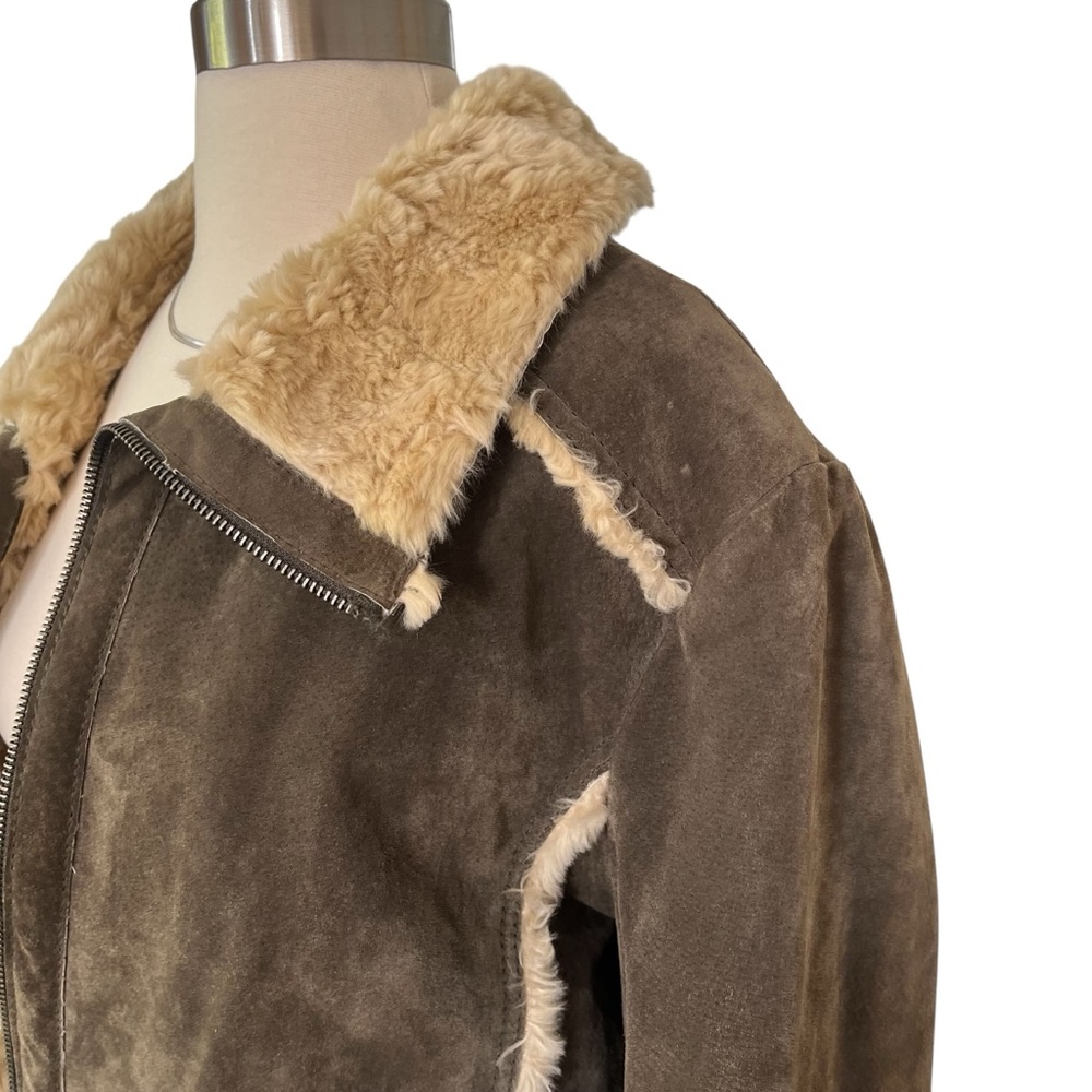 Wilsons Leather 100% leather suede coat faux fur trim brown olive XL - Picture 9 of 16